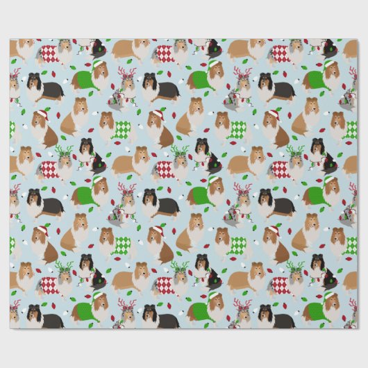 Kerstruw Collie Wrapping Paper Cadeaupapier (Vlak)