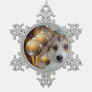 Kerstsable Corgi Tin Sneeuwvlok Ornament