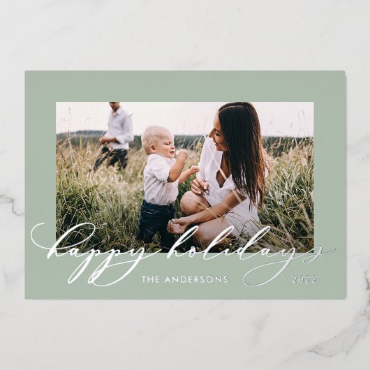 Kerstsage groen 1 foto botanisch schrift folie feestdagenkaart (Voorkant)