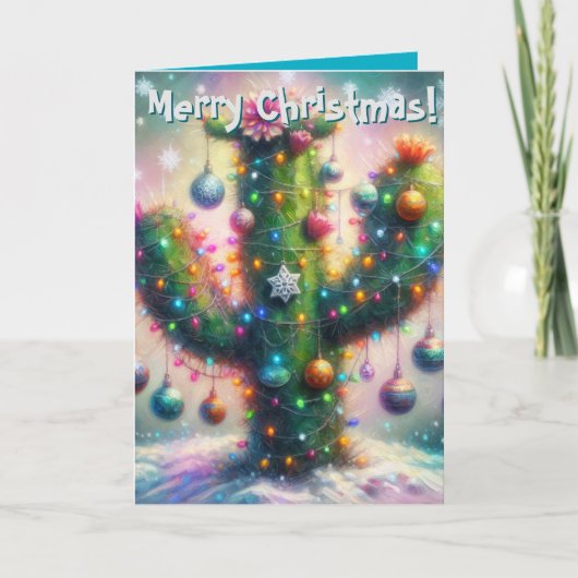 Kerstsaguaro Cactus Whimsical Kerstmis Kaart (Voorkant)