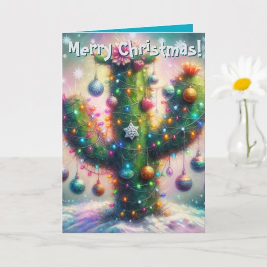 Kerstsaguaro Cactus Whimsical Kerstmis Kaart (Kleine Plant)