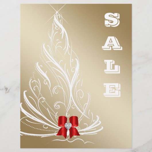 Kerstsalefolder Gouden Boom Rode Strik Flyer (Voorkant)