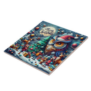 Kerstsamenkomst onder een grillige uil tegeltje