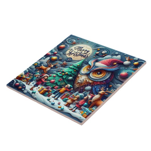 Kerstsamenkomst onder een grillige uil tegeltje (Zijkant)