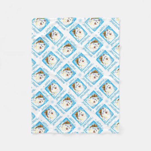 KerstSamoyed Fleece Deken (Voorkant)