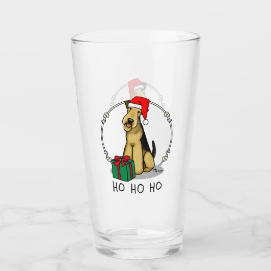 KerstSanta Airedale Terrier HO HO Cute Glas (Achterkant)
