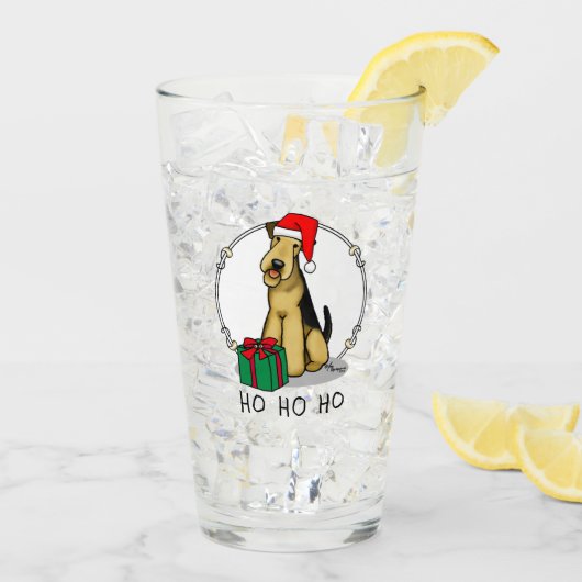 KerstSanta Airedale Terrier HO HO Cute Glas (Achterkant ijs)