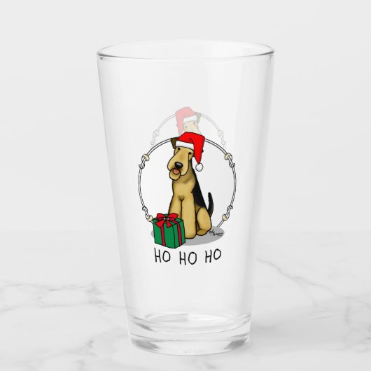 KerstSanta Airedale Terrier HO HO Cute Glas (Voorkant)