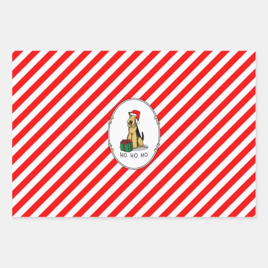 KerstSanta Airedale Terrier HO HO Cute Inpakpapier Vel (Voorkant 2)