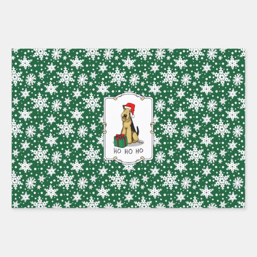 KerstSanta Airedale Terrier HO HO Cute Inpakpapier Vel (Voorkant)