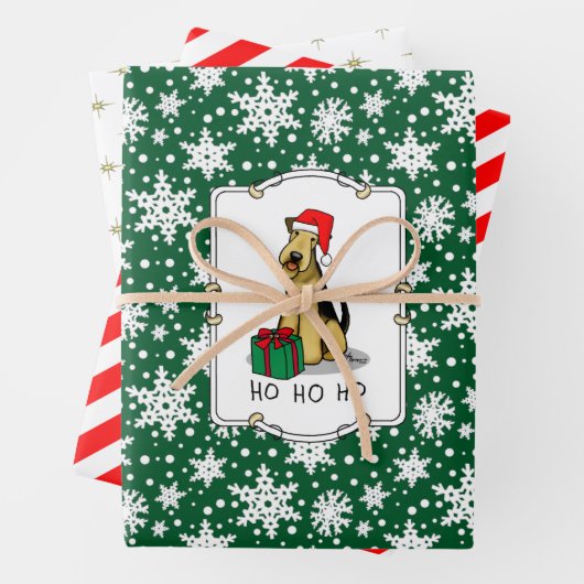 KerstSanta Airedale Terrier HO HO Cute Inpakpapier Vel (In situ)