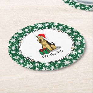 KerstSanta Airedale Terrier HO HO Cute Ronde Kartonnen Onderzetter