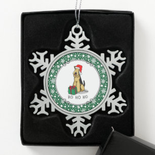 KerstSanta Airedale Terrier HO HO Cute Tin Sneeuwvlok Ornament