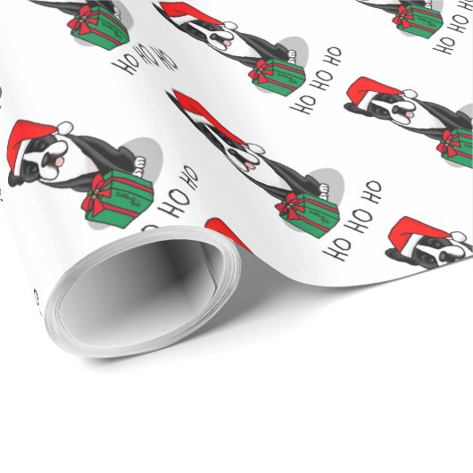 KerstSanta Boston Terrier (zwart) Cute Cadeaupapier (Rol Hoek)