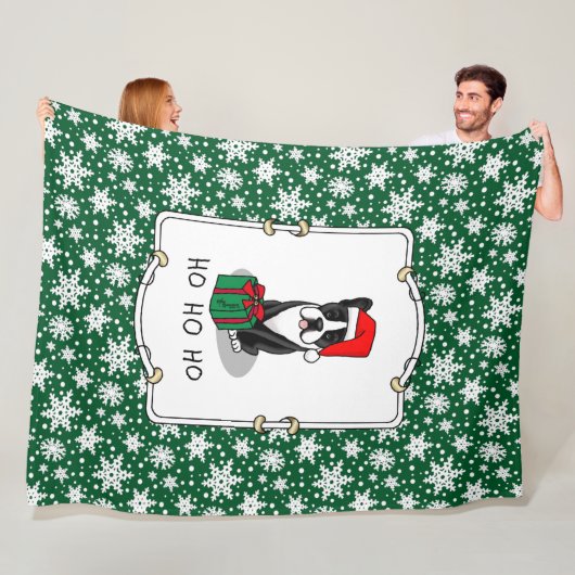 KerstSanta Boston Terrier (zwart) Cute Fleece Deken (In situ)