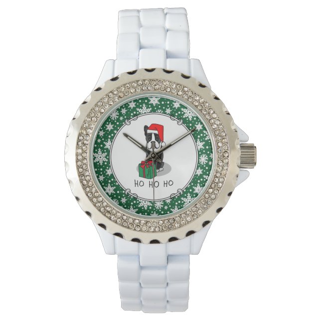 KerstSanta Boston Terrier (zwart) Cute Horloge (Voorkant)