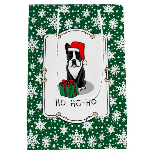 KerstSanta Boston Terrier (zwart) Cute Medium Cadeauzakje (Achterkant)