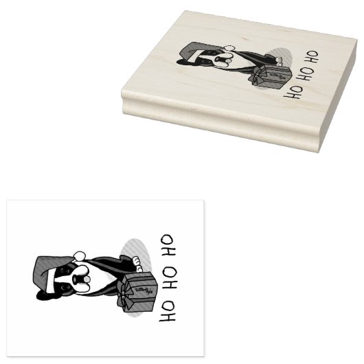 KerstSanta Boston Terrier (zwart) Cute Rubberstempel (Gestempeld)