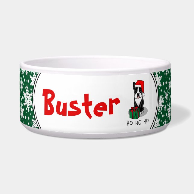 KerstSanta Boston Terrier (zwart) Cute Voerbakje (Voorkant)