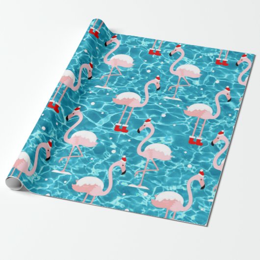kerstsanta flamingo cadeaupapier (Uitgerold)