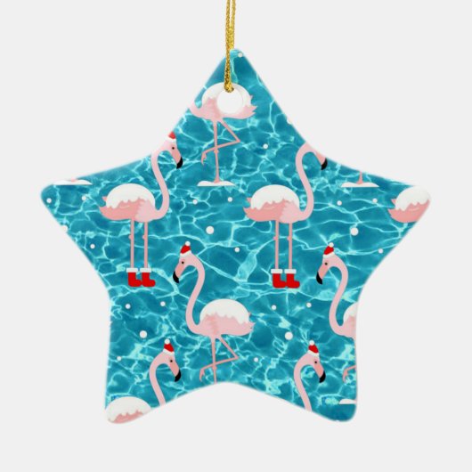 kerstsanta flamingo keramisch ornament (Voorkant)