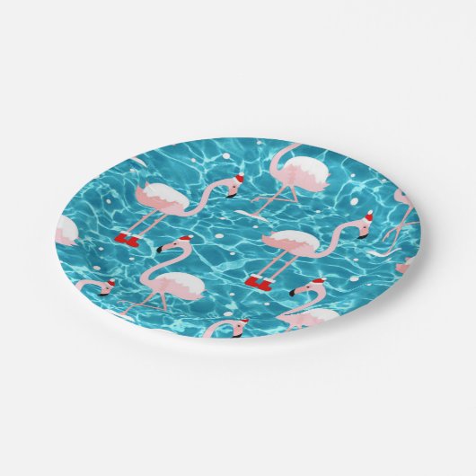 kerstsanta flamingo papieren bordje (Gekanteld)