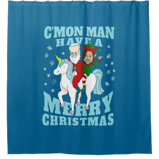 kerstsanta joe biden kamala harris unicorn douchegordijn (Voorkant)