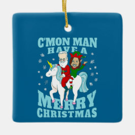 kerstsanta joe biden kamala harris unicorn keramisch ornament