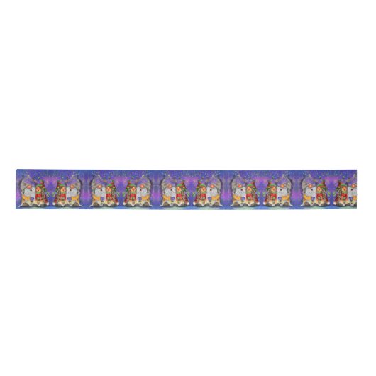 Kerstsatin Ribbon Couple Gnomen Singing Satijnen Lint (Voorkant)