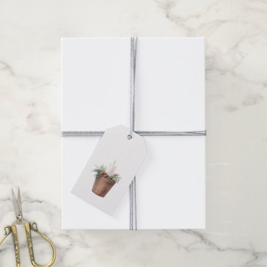 kerstscandi Terracotta Pot met kaarsje Cadeaulabel (Met Touw)