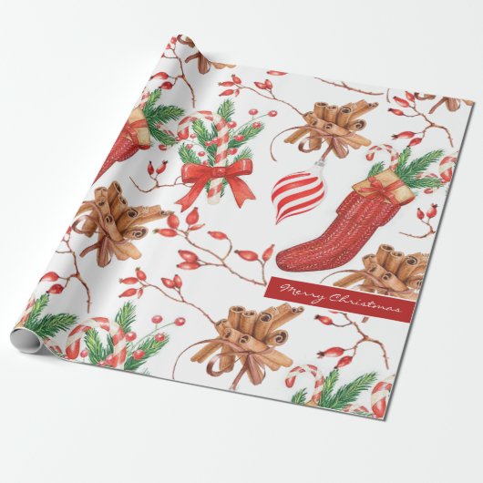 Kerstscans, kaneel en patroonpatroon cadeaupapier (Uitgerold)