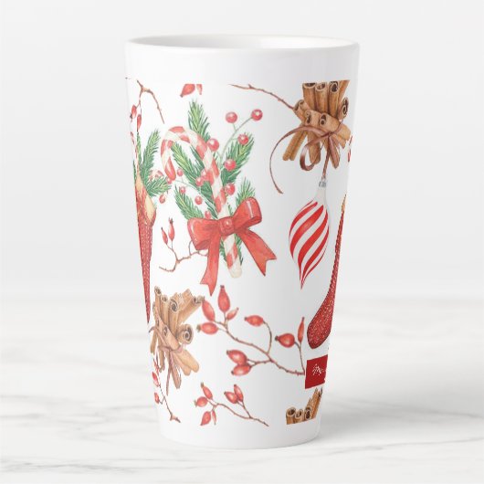 Kerstscans, kaneel en patroonpatroon latte mok (Voorkant)