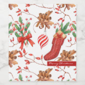 Kerstscans, kaneel en patroonpatroon wijn etiket (Enkel label)