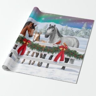 Kerstscène Baai Bruin Grijze Paarden Cadeaupapier