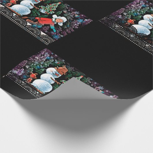 Kerstscène Checkerboard zwart inpakpapier (Hoek)