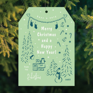 Kerstscène Doodle Blauwgroen & Groene Kerst Kaart