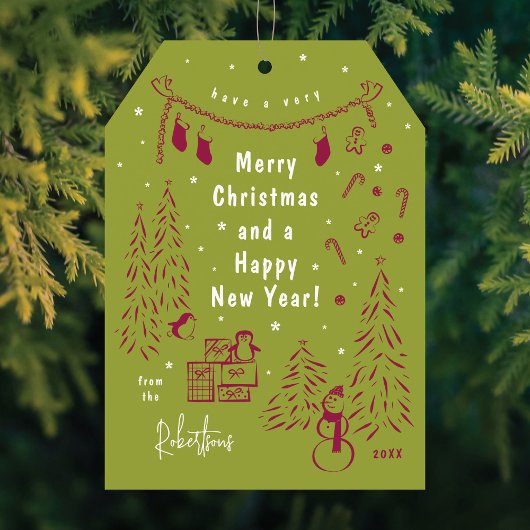 Kerstscène Doodle Rood & Groen Kerst Kaart