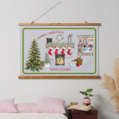 kerstscène Fireplace Gifts Photo Collage Hangend Wandkleed (Slaapkamer)