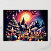 Kerstscène getekend met harde pastel folie feestdagenkaart (Voorkant)