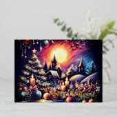 Kerstscène getekend met harde pastel folie feestdagenkaart (Staand Voorkant)