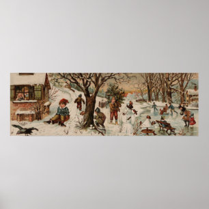 kerstscène Grote decor afdrukken Poster