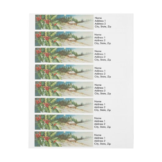 Kerstscène Holly Snow Winter Adreslabel Wikkel (Vel)