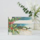 Kerstscène Holly Snow Winter Briefkaart (Staand voorkant)