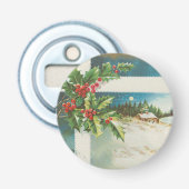 Kerstscène Holly Snow Winter Button Flesopener (Voorkant)