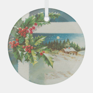 Kerstscène Holly Snow Winter Glas Ornament