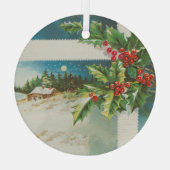 Kerstscène Holly Snow Winter Glas Ornament (Achterkant)
