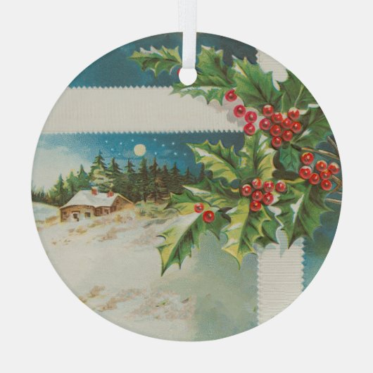 Kerstscène Holly Snow Winter Glas Ornament (Achterkant)