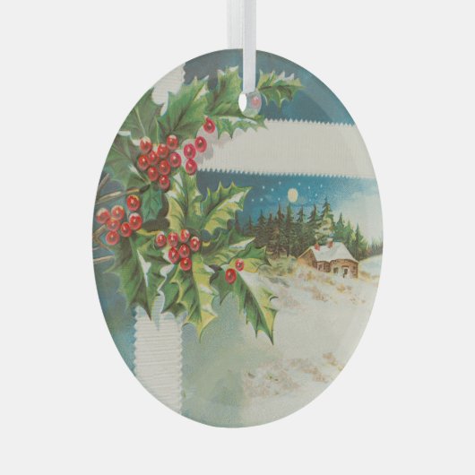 Kerstscène Holly Snow Winter Glas Ornament (Voorkant Rechts)