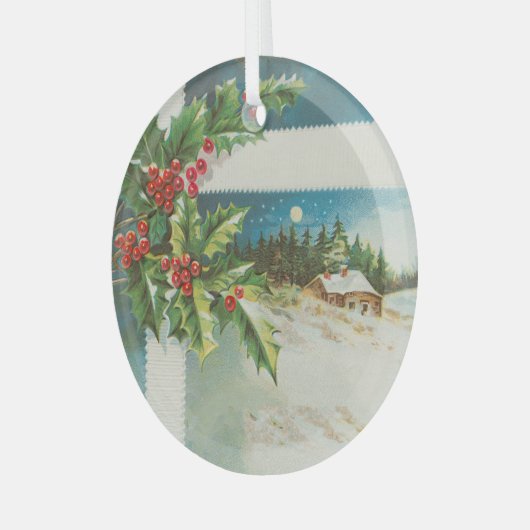 Kerstscène Holly Snow Winter Glas Ornament (Voorkant links)