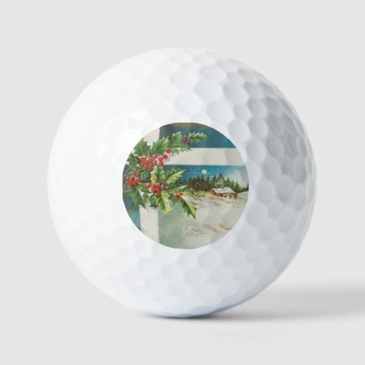 Kerstscène Holly Snow Winter Golfballen (Voorkant)